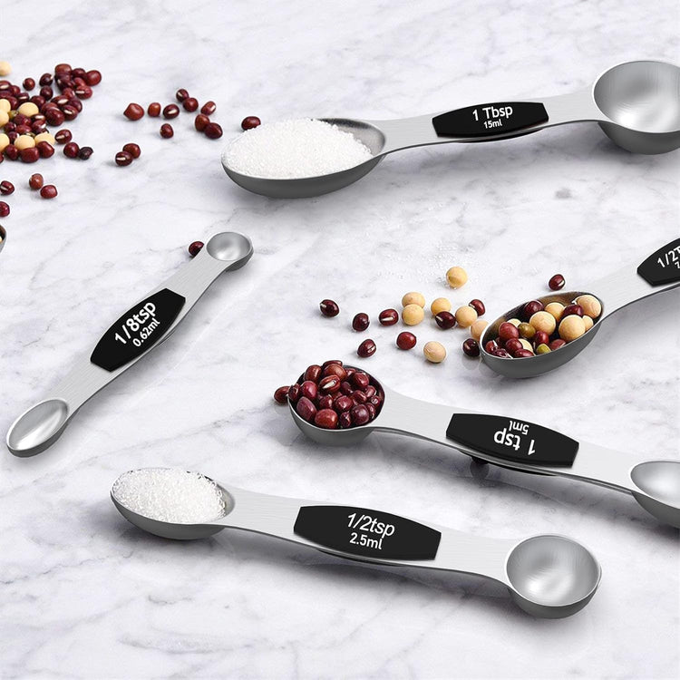 Measuring Cups and Magnetic Measuring Spoons Set, Stainless Steel 8 Measuring Cups, 7 Double Sided Stackable Magnetic Measuring Spoons, 1 Leveler & 5 Mini Spoons - 21 Piece Black