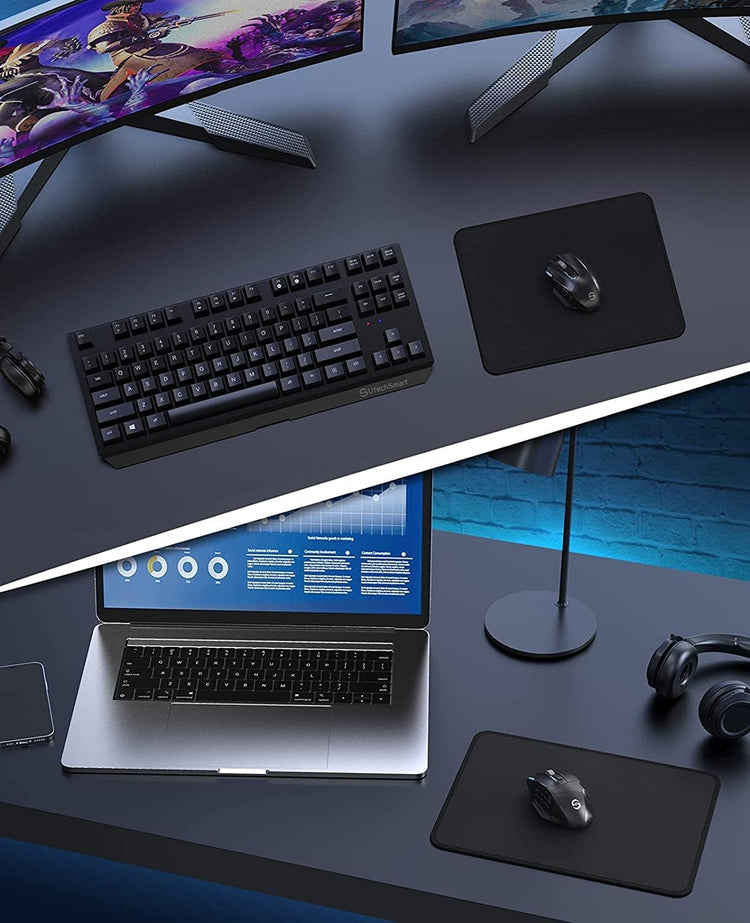 Computer Mouse Pad with Stitched Edges, Washable Mouse Mat with Superior Micro-Weave Cloth, Gaming Mouse Pad for Office & Home, Non-Slip Rubber Base, Black