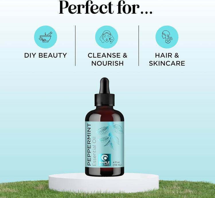 Peppermint Essential Oil for Diffuser Aromatherapy - 100% Pure Peppermint Oil for Hair Skin and Nails plus Undiluted Refreshing Aromatherapy Essential Oil for Diffusers Baths and Topical Uses 4Oz