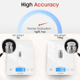 Kitchen Scale, 33Lb/15Kg Digital Food Scales Weight in Grams and Ounces for Cooking Baking, 1G/0.1Oz Precise Graduation, Batteries and Type-C Charging, Tare Function, LCD Display, White