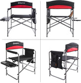 2-Pack Camping Folding Director Chairs with Side Table & Storage, Red