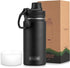 16 Oz Water Bottle Stainless Steel Double Wall Vacuum Insulated Water Bottle for School Wide Mouth Sports Bottle with Leakproof Spout Lid (Black)