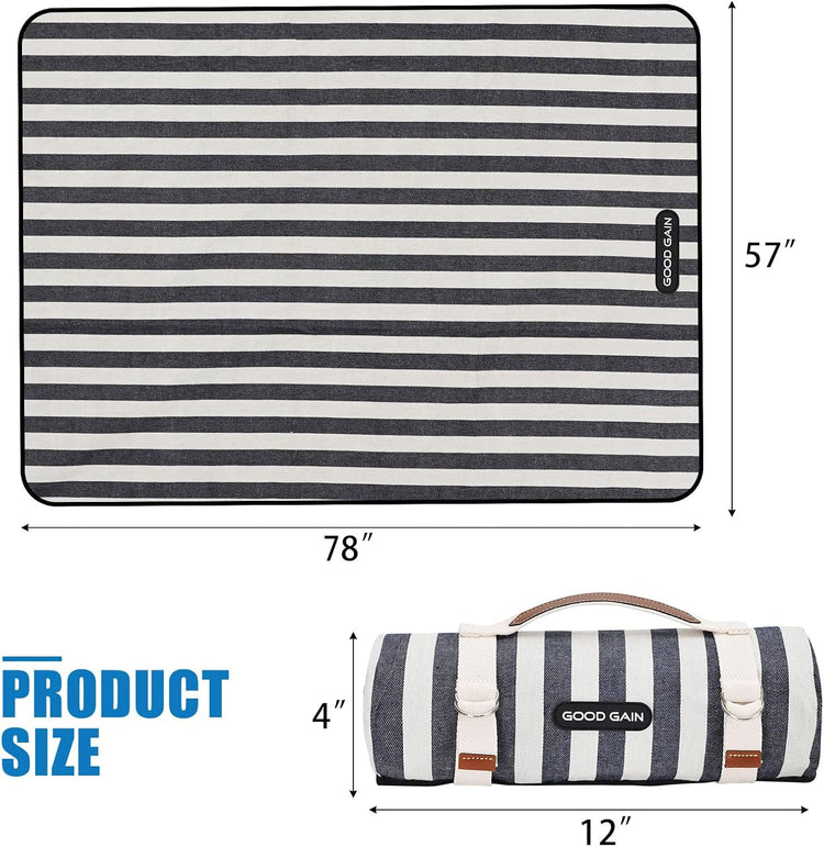 Picnic Blankets Outdoor Extra Large - Waterproof Picnic Blanket with Carry Strap | Machine Washable Picnic Mat with Sandproof Backing for Park,Grass,Hiking,Travel,Concerts,Indoor(Aegean Blue)