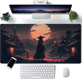 Japanese Landscape Desk Mat Post Moonlight Samurai Mouse Pad Large Dark Aesthetic Desk Pad Gaming Mousepad Extended XXL 31.5 X 15.7 in Laptop Computer Mouse Keyboard Mat