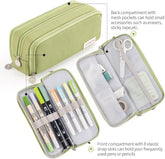 Large Capacity Pencil Case 3 Compartment Pouch Pen Bag for School Teen Girl Boy Men Women (Green)