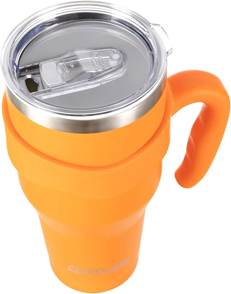 40 Oz Stainless Steel Beer Tumbler Pink Camping Mug Double Wall Vacuum Insulated with Straws and Handle (Pink)