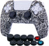 Water Transfer Printing Silicone Thickened Cover Skin Case for PS5 Controller X 1(Leaves Red) with Thumb Grips X 10