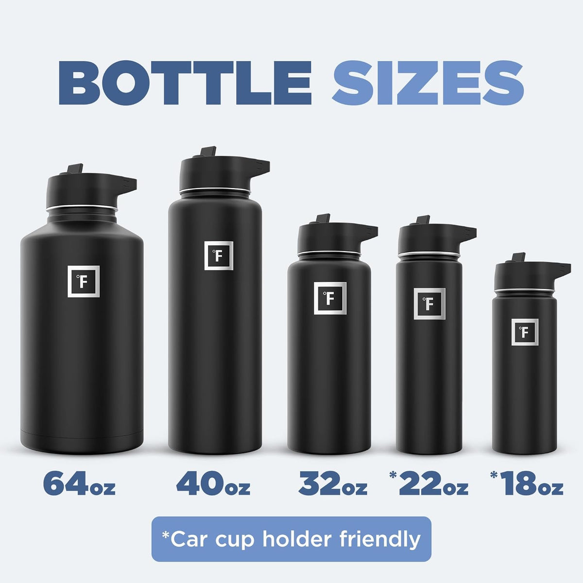 Camping & Hiking Hydration Flask with 3 Lids - Stainless Steel, Double Walled & Vacuum Insulated Water Bottle - Leak Proof & BPA Free (Midnight Black, Straw - 22 Oz)