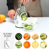 Rotary Cheese Grater Hand Crank Cheese Shredder for Fresh Cheese, Vegetable, Nuts,Non-Slip Suction Base, Free Cleaning Brush Three Blades, White