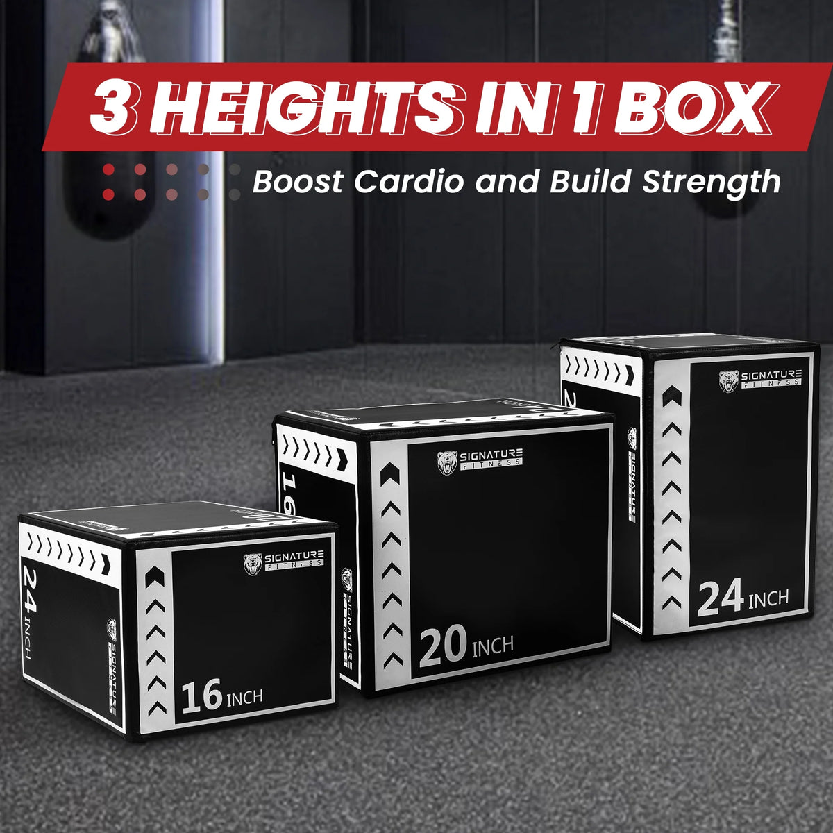 3-In-1 Rotatable Plyometric Jump Box, Jumping Exercise Trainer with anti Slip Surface & High Density Foam, Fitness Training, Easy to Clean, 16’’ × 20’’ × 24’’, Black/White