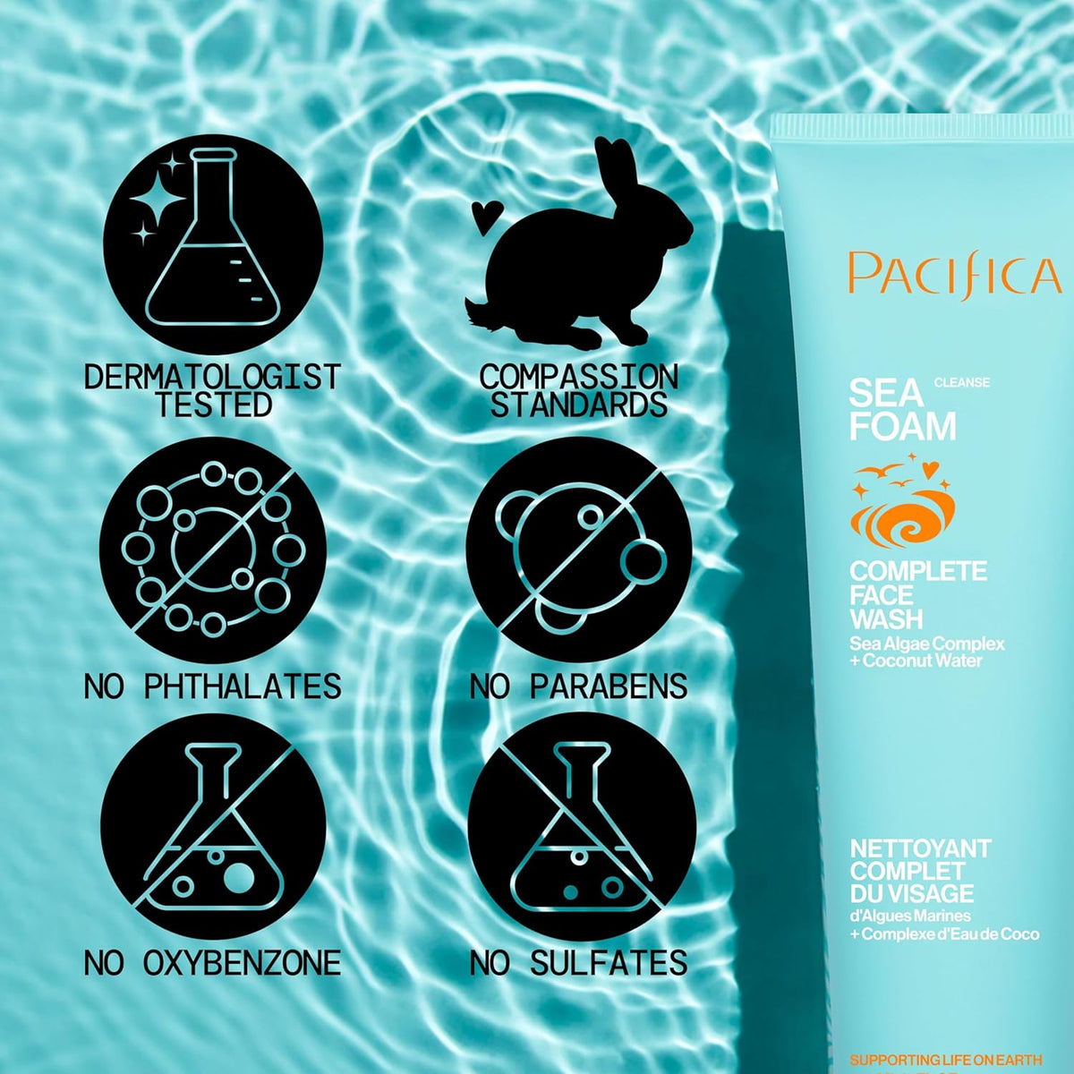 Beauty Sea Foam Face Cleanser, Daily Gentle Foaming Face Wash, with Coconut Water + Sea Algae Complex, Removes Makeup, for Combination and Oily Skin, Vegan and Cruelty Free, Clean Skin Care