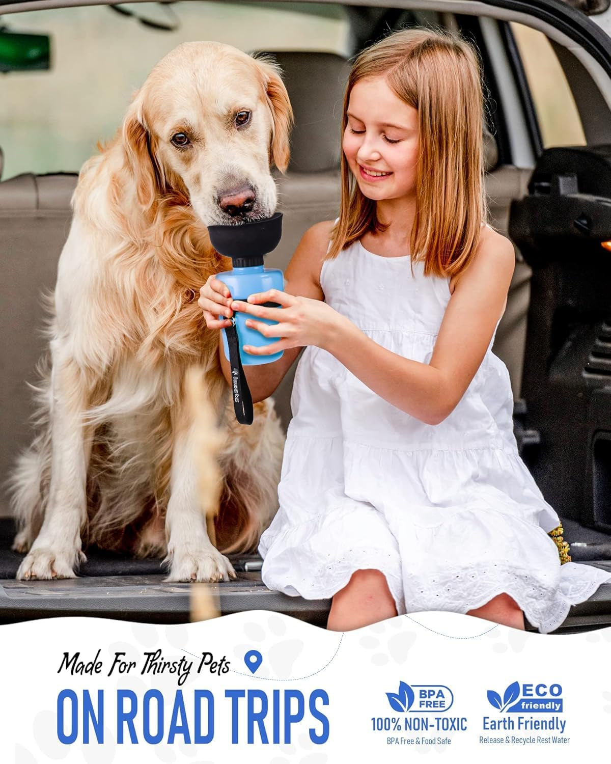 Dog Water Bottle, Portable Water Dispenser with Bowl, Leak Proof Pet Travel Squeeze Bottle, Puppy Essentials Dog Stuff Accessories for Outdoor Walking, Hiking, Camping