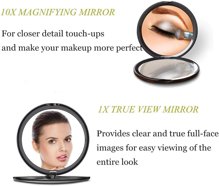 Magnifying Compact Cosmetic Mirror Elegant Pocket Handheld Makeup Mirror with Powerful 10X Magnification and 1X True View Mirror for Travel or Your Purse