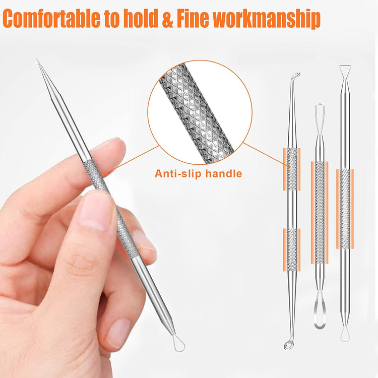 Pimple Popper Tool Kit, 15 PCS Blackhead Remover Comedone Acne Extractor Tools, Professional Sharp Stainless Skin Blemish Removal Pimple Tools with Metal Case