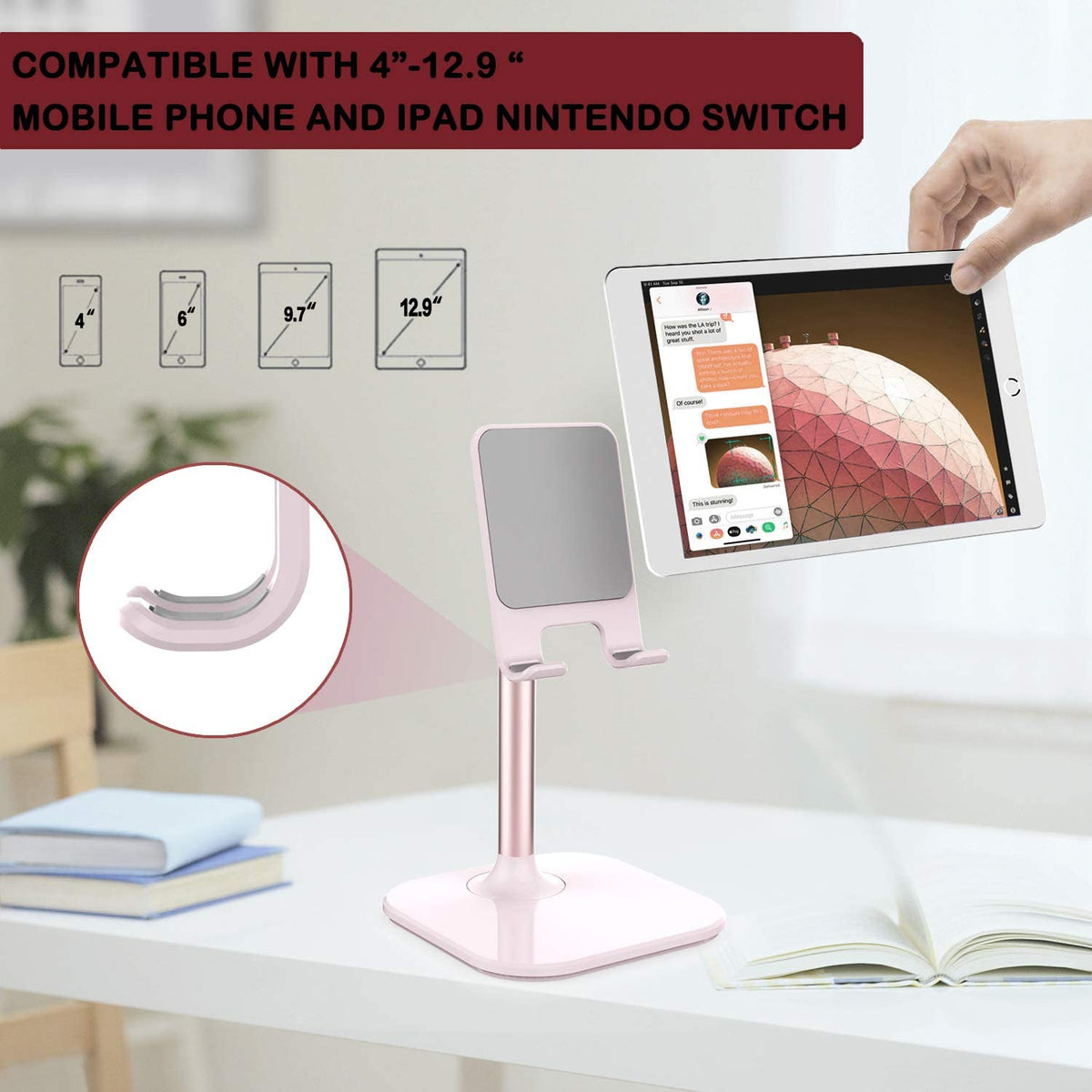 Cell Phone Stand, Phone Stand for Desk, Phone Holder Stand Compatible with Iphone and All Mobile Phones Tablet, Gifts for Adults Women Men Mom Wife, Pink