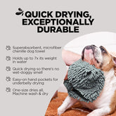 Soggy Doggy Super Shammy Dog Towel | Gray | 31” X 14” | Microfiber Chenille Towel for Drying Dogs and Cleaning Paws | Fast Drying with Hand Pockets for Ease