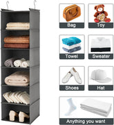 6 Tier Shelf Hanging Closet Organizer, Closet Hanging Shelf with 2 Sturdy Hooks for Storage, Foldable (Grey)