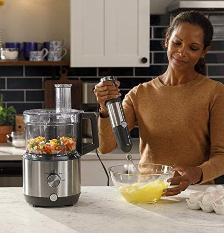 GE Immersion Blender | Handheld Blender for Shakes, Smoothies, Baby Food & More | Includes Whisk & Blending Jar | 2-Speed | Interchangeable Attachment for Easy Clean | 500 Watts | Stainless Steel