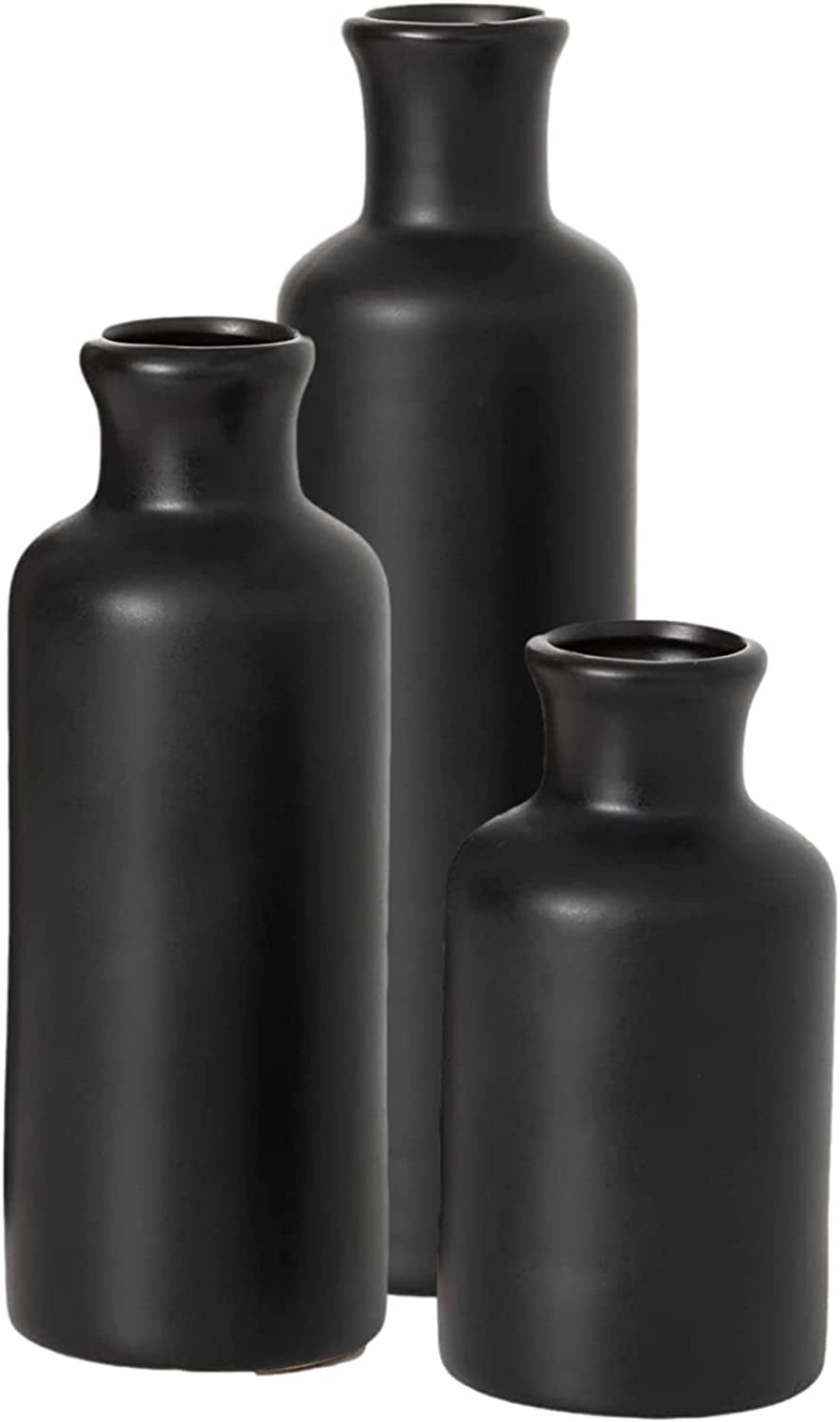 Ceramic Black Vase Set, Modern Home Decor Decorative Vases for Your Kitchen, Bedroom, Office, Living Room, Bathroom, & Shelf Decor, Centerpiece Table Decorations, Small Vases (CM3038)
