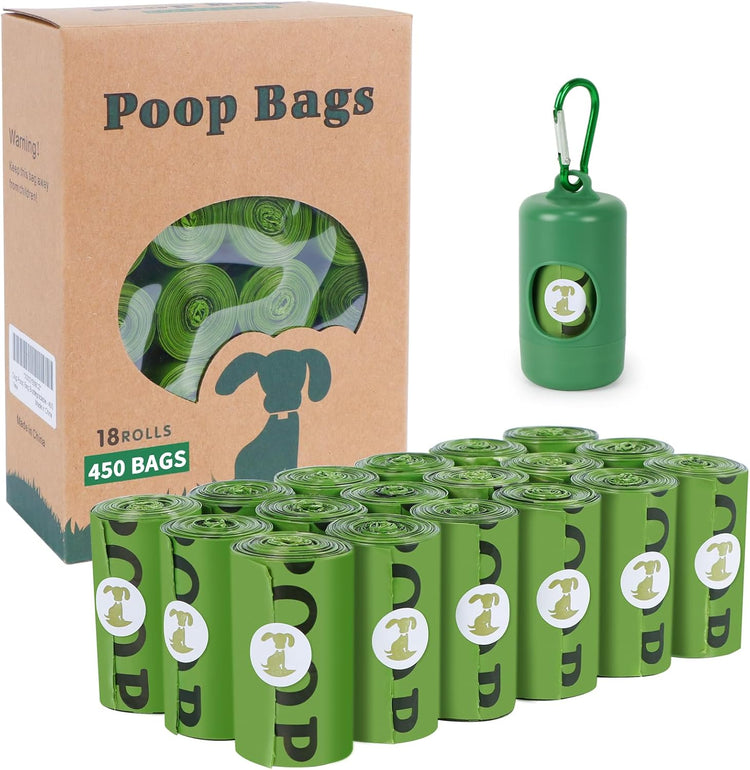 Dog Poop Bag Biodegradable Scented: Leak Proof Dog Waste Bags with 1 Dispenser, 18 Rolls Refills Poop Bags -450 Counts