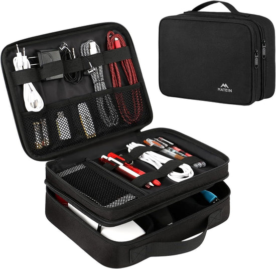 Electronics Organizer Travel Case, Water Resistant Cable Organizer Bag for Travel Essentials, Gifts for Men, Storage Bag as Accessories for Phone, Cord, Tablet, Black