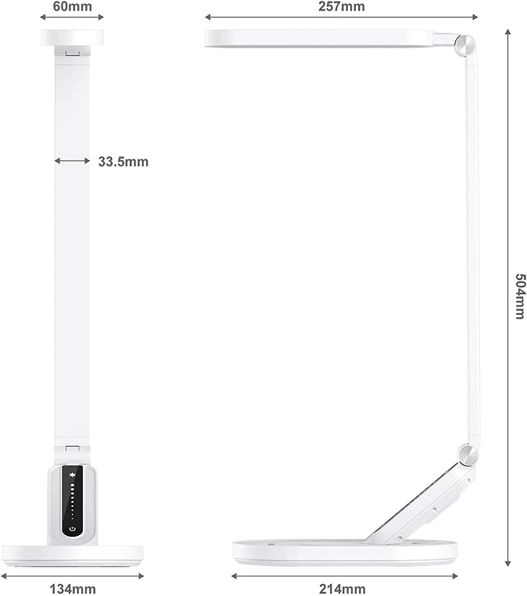 Desk Lamp, for Eye Care, Dimmable Table Lamp with 5 Colour Modes, 72 Leds with USB Charging Port, Touch Control and Memory Function, Office Lamp