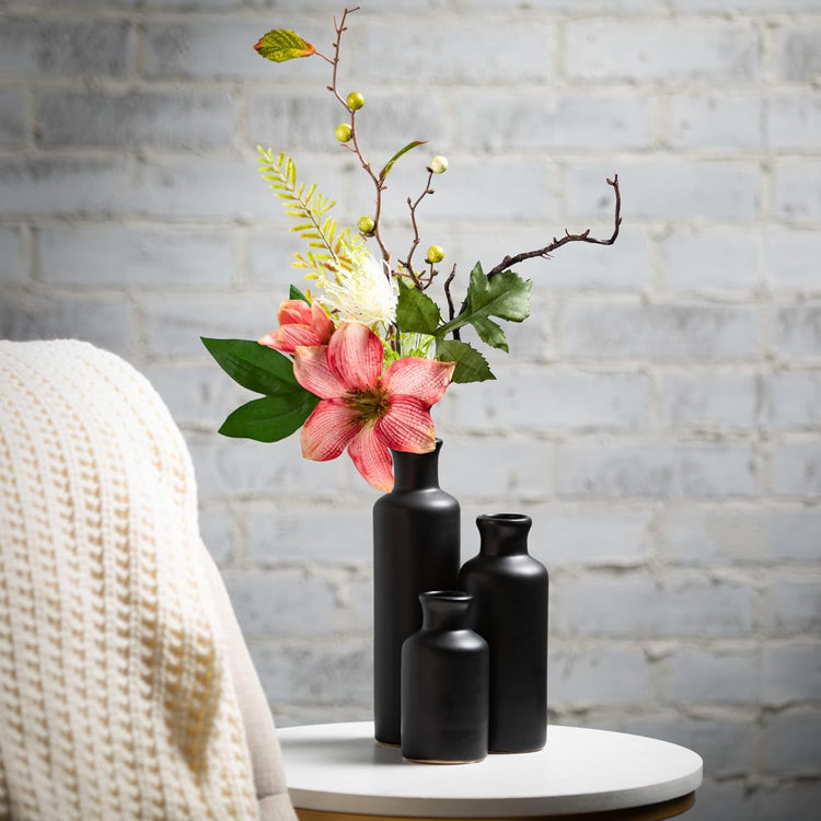 Ceramic Black Vase Set, Modern Home Decor Decorative Vases for Your Kitchen, Bedroom, Office, Living Room, Bathroom, & Shelf Decor, Centerpiece Table Decorations, Small Vases (CM3038)