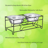 Elevated Dog and Cat Bowls - Decorative 6.5-Inch-Tall Raised Stand with 2 Stainless-Steel Food and Water Bowls - Hold 40Oz Each by  (Black)