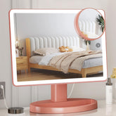 Large Lighted Vanity Makeup Mirror, 14.56 in X 8.97 In, 88 LED, 360 Rotation Touch Screen, 10X Magnification Tabletop Cosmetic Make up Mirror, Rose Gold