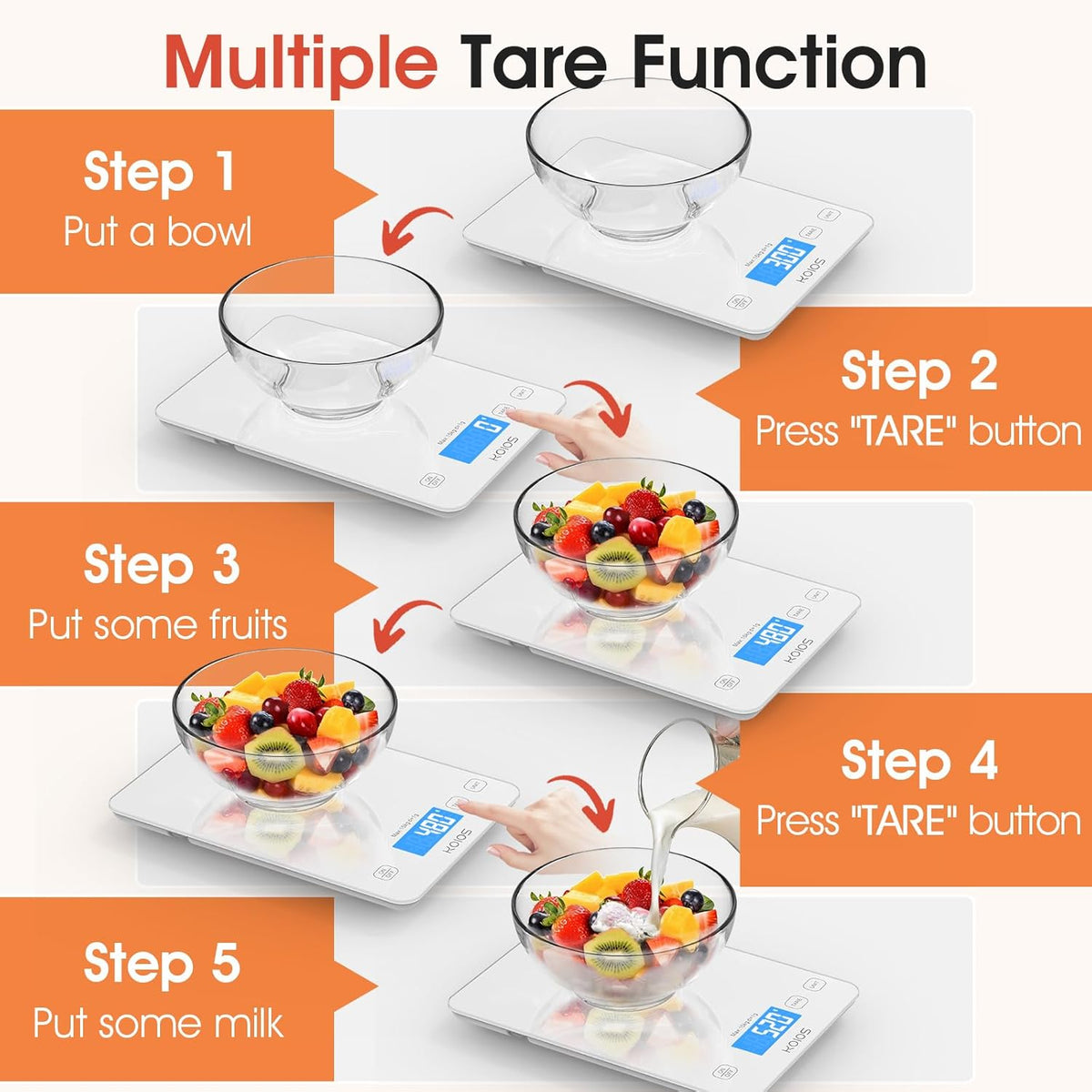 Kitchen Scale, 33Lb/15Kg Digital Food Scales Weight in Grams and Ounces for Cooking Baking, 1G/0.1Oz Precise Graduation, Batteries and Type-C Charging, Tare Function, LCD Display, White