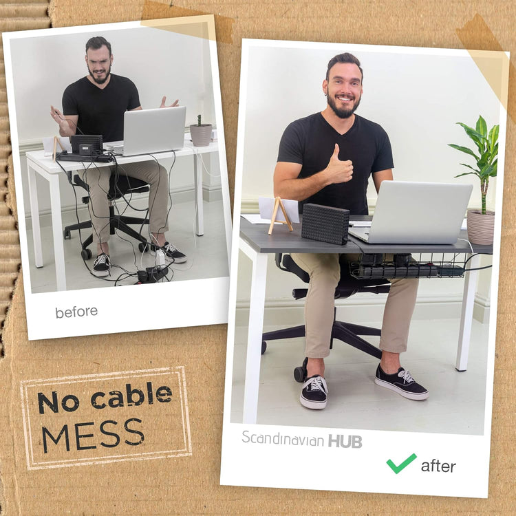 under Desk Cable Tray, Modern Black, 17 Inch, Maximises Airflow, Easy to Install, Modular Cable Rack Storage Shelf