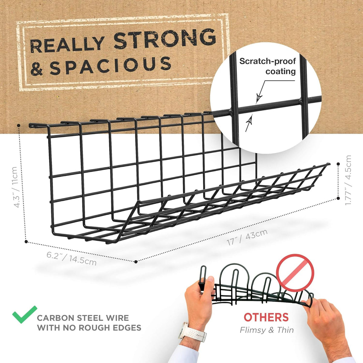 under Desk Cable Tray, Modern Black, 17 Inch, Maximises Airflow, Easy to Install, Modular Cable Rack Storage Shelf