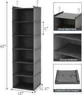 6 Tier Shelf Hanging Closet Organizer, Closet Hanging Shelf with 2 Sturdy Hooks for Storage, Foldable (Grey)