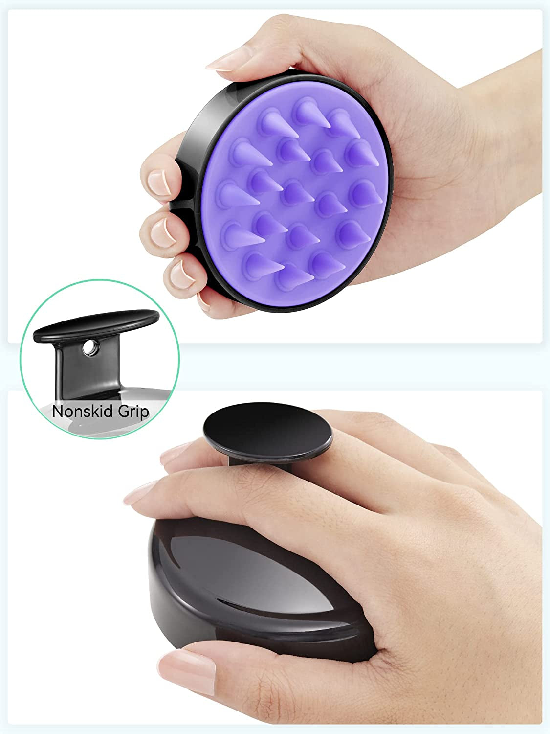 Scalp Massager Hair Growth, Soft Silicone Scalp Scrubber Shampoo Brush for Exfoliation, Dandruff Removal Head Massage Stress Relax, Wet & Dry Use for Thick Thin Curly Hair Care, Black