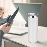 Stainless Steel Tumblers Bulk 12 Pack, 20 Oz Vacuum Insulated Skinny Tumblers with Lids and Straws, Double Wall Coffee Mug, Travel Water Cup, White