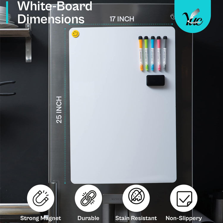 25X17 Inch Magnetic Dry Erase Board for Refrigerator - Fridge Whiteboard - Magnetic White Board