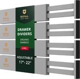 Bamboo Drawer Dividers Organizers, Adjustable Drawer Separator Splitters, 17–22 Inches Expandable Drawer Divider Organizer for Large Utensils, Kitchen, Bedroom, Dresser & Office Drawers 4-Pack, Gray