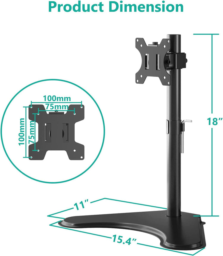 Single Monitor Stand for 13-32 Inch Computer Screens, Freestanding Single Monitors Arm Desk Mount, Universal VESA Monitor Mount 75X75/100X100Mm, Adjustable Height and Angle, (MF001), Black