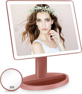 Large Lighted Vanity Makeup Mirror, 14.56 in X 8.97 In, 88 LED, 360 Rotation Touch Screen, 10X Magnification Tabletop Cosmetic Make up Mirror, Rose Gold