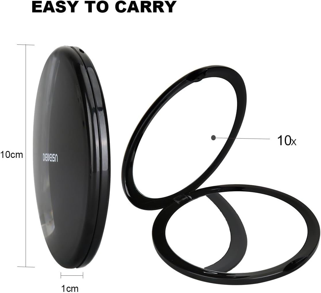 Magnifying Compact Cosmetic Mirror Elegant Pocket Handheld Makeup Mirror with Powerful 10X Magnification and 1X True View Mirror for Travel or Your Purse