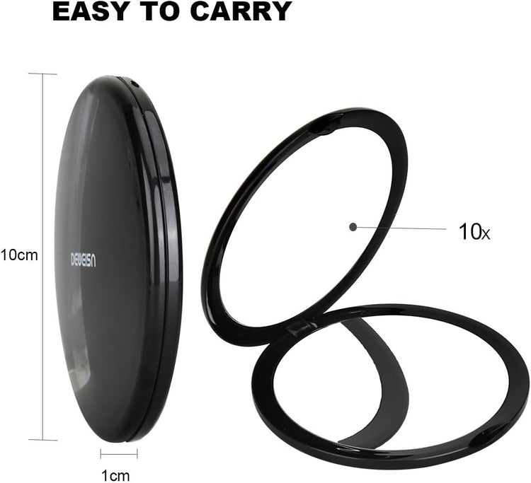 Magnifying Compact Cosmetic Mirror Elegant Pocket Handheld Makeup Mirror with Powerful 10X Magnification and 1X True View Mirror for Travel or Your Purse