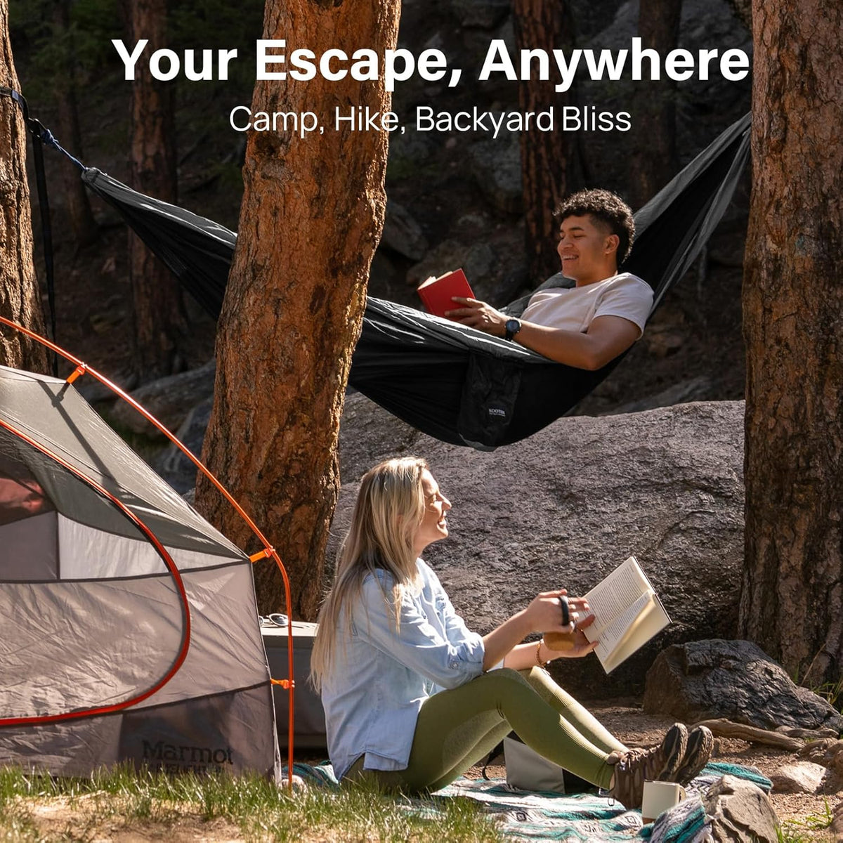 Camping Hammock, Portable Hammocks with Tree Straps & Attached Carry Bag, Camping Essentials Gear, Perfect for outside Indoor Hiking Beach Backpack Travel