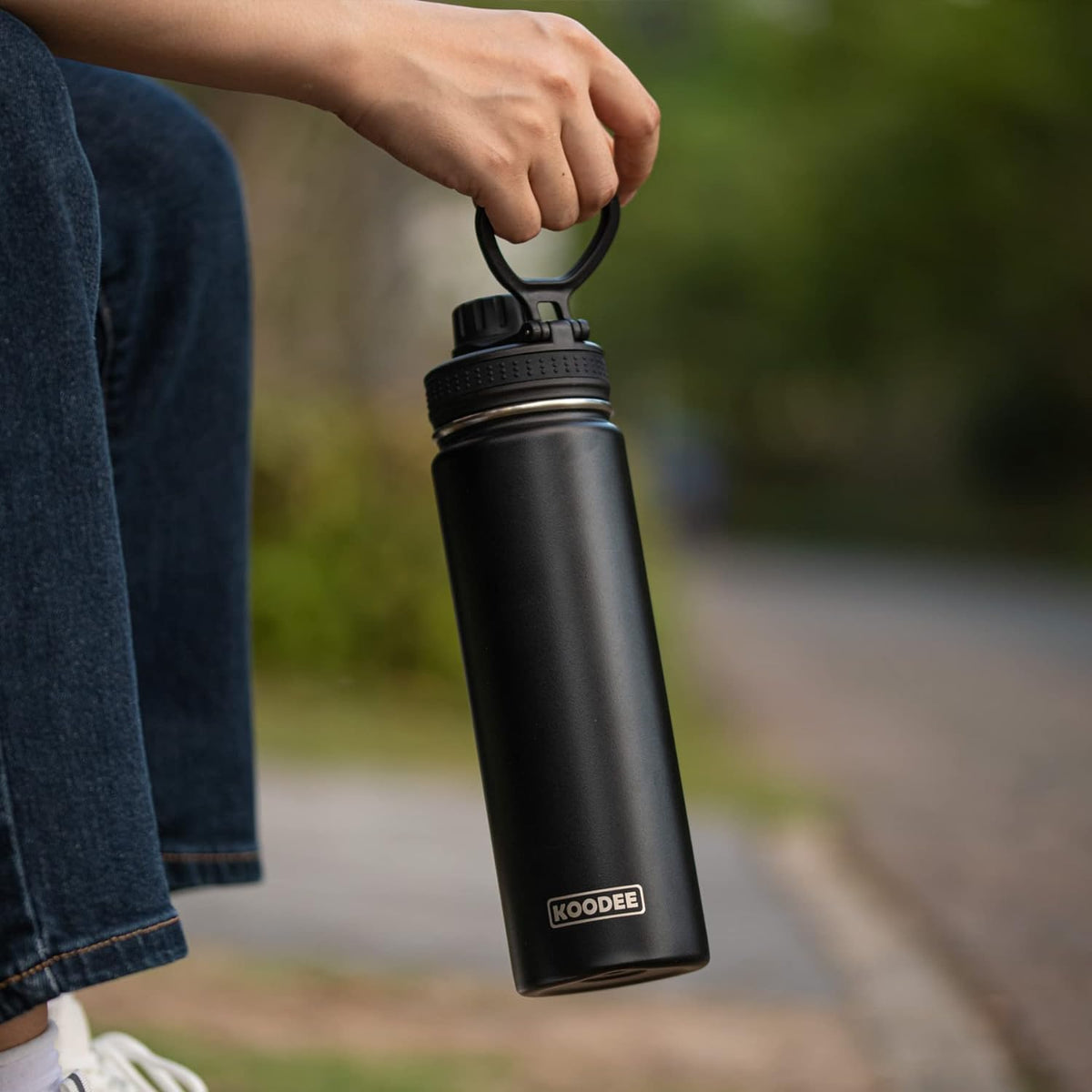 16 Oz Water Bottle Stainless Steel Double Wall Vacuum Insulated Water Bottle for School Wide Mouth Sports Bottle with Leakproof Spout Lid (Black)