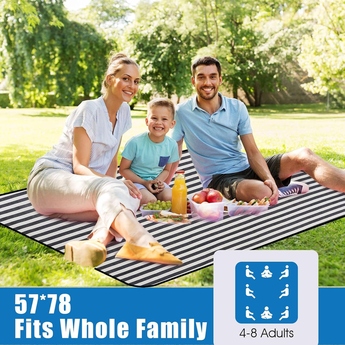 Picnic Blankets Outdoor Extra Large - Waterproof Picnic Blanket with Carry Strap | Machine Washable Picnic Mat with Sandproof Backing for Park,Grass,Hiking,Travel,Concerts,Indoor(Aegean Blue)