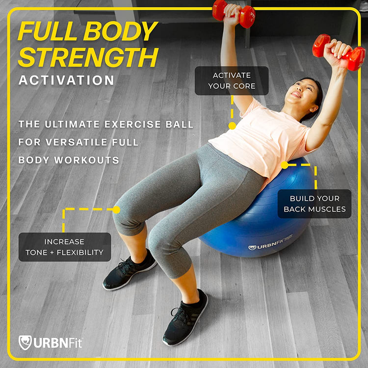 Exercise Ball - Yoga Ball in Multiple Sizes for Workout, Pregnancy, Stability - Anti-Burst Swiss Balance Ball W/Quick Pump - Fitness Ball Chair for Office, Home, Gym