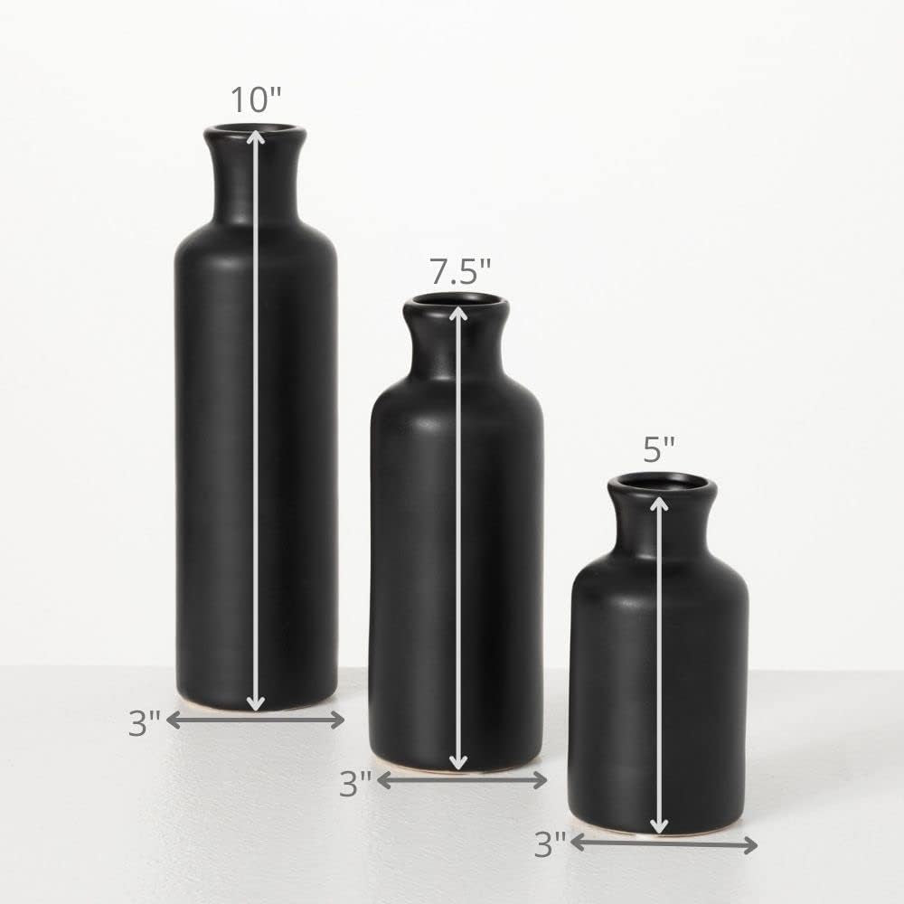 Ceramic Black Vase Set, Modern Home Decor Decorative Vases for Your Kitchen, Bedroom, Office, Living Room, Bathroom, & Shelf Decor, Centerpiece Table Decorations, Small Vases (CM3038)