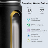 16 Oz Water Bottle Stainless Steel Double Wall Vacuum Insulated Water Bottle for School Wide Mouth Sports Bottle with Leakproof Spout Lid (Black)