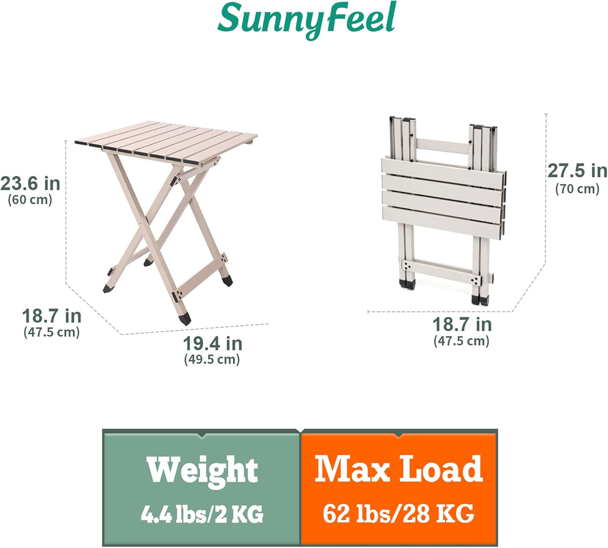 Folding Camping Table - Lightweight Aluminum Portable Picnic Table, 18.5X18.5X24.5 Inch for Cooking, Beach, Hiking, Travel, Fishing, BBQ, Indoor Outdoor Small Foldable Camp Tables