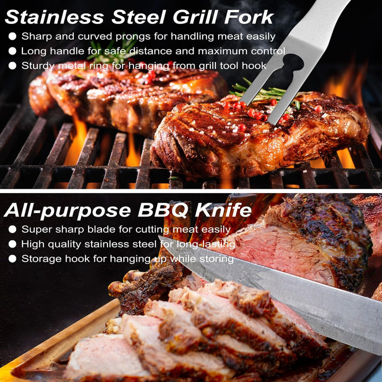 29 PCS BBQ Grill Accessories Stainless Steel BBQ Tools Grilling Tools Set with Storage Bag for Fathers Day Dads Birthday Presents - Camping Grill Utensils Set Ideal Grilling Gifts for Men Women