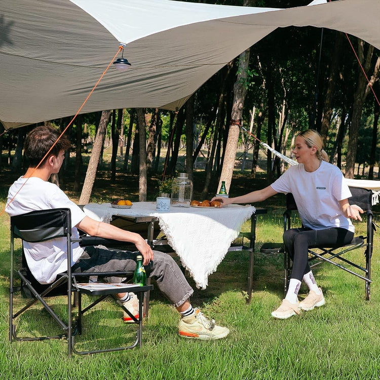 2-Pack Camping Folding Director Chairs with Side Table & Storage, Red